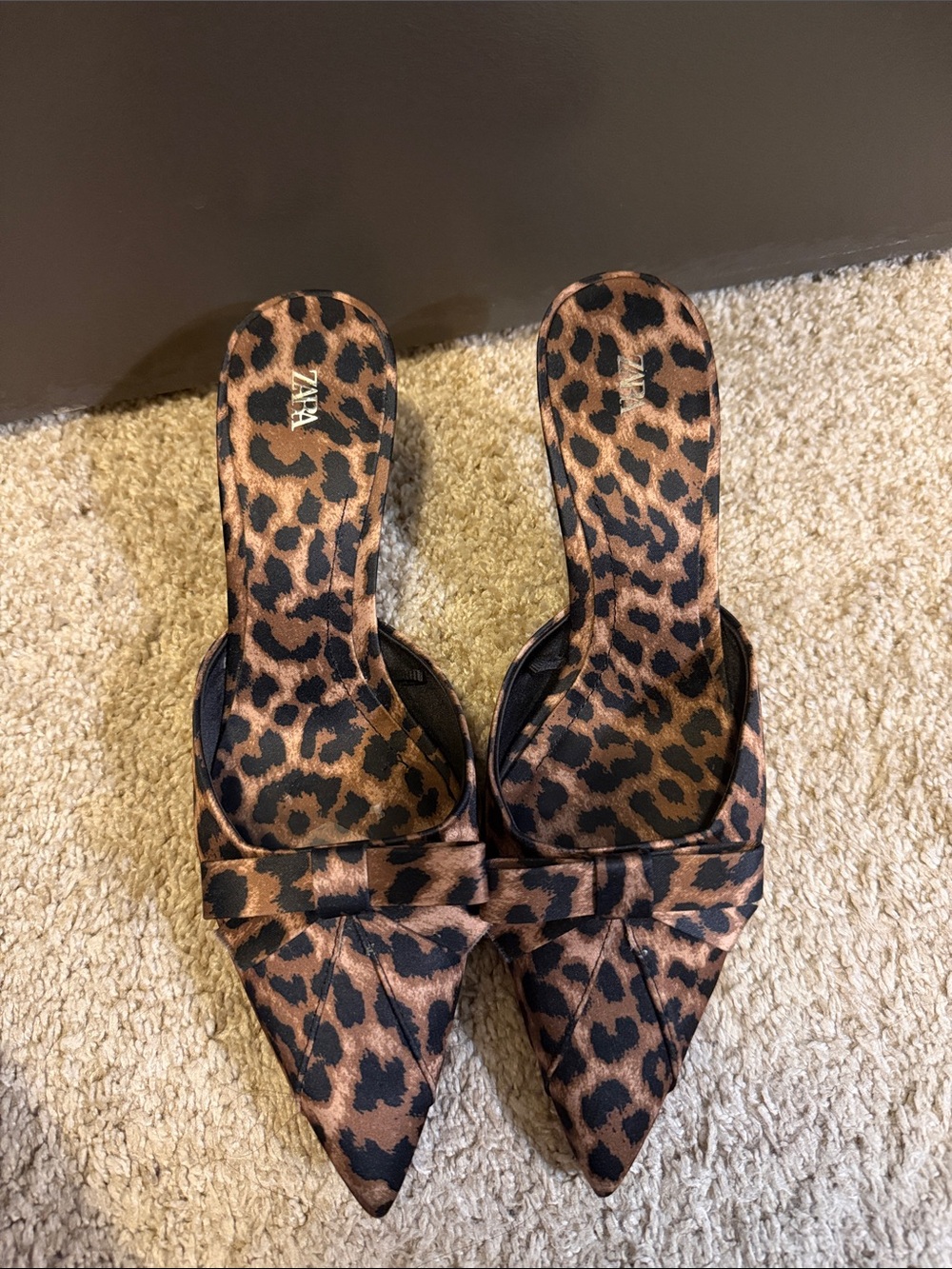 Zara Leopard Print Pointed Toe Slip-On Mules
